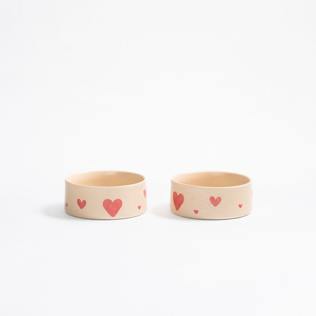 Cozy Hearts Stoneware Pet Bowl 14cm 2 Pieces Set