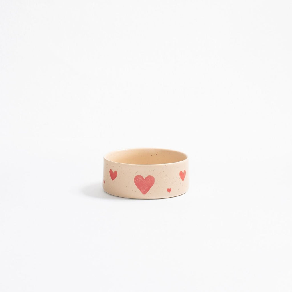 Cozy Hearts Stoneware Pet Bowl 14cm 2 Pieces Set